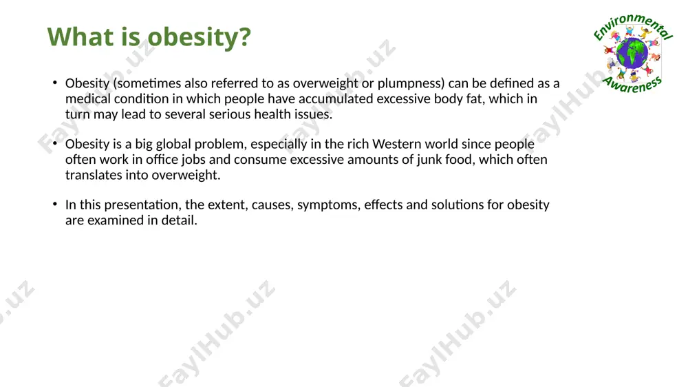 ealth that obesity implies. moreover, these people may also not be able to reduce their weight since they lack knowledge about proper nutrition. thus, due to a low level of education, obesity is a big issue for many people. parenting our parents have a big influence on the behavior of their children. if parents suffer from obesity, chances are that their children may also suffer from overweight since these children will show similar behavior patterns like their parents. moreover, these parents may also cook quite unhealthy, which may further exacerbate the overweight problem for children. thus, the influence of parents may also be an important factor when it comes to the development of obesity. friends if your circle of friends you hang out with suffer from overweight, chances are that you may also become overweight since you share similar behavior patterns. many scientists suggest that you are the average of …