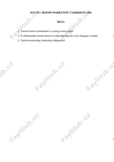 turizm bozori marketing tadqiqotlari — DOCX