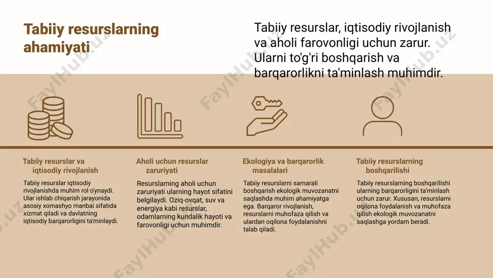 ardan yanada samaraliroq foydalanishga yordam beradi. bu jarayonlar, resurslarni tejash va chiqindilarni kamaytirish orqali barqaror ishlab chiqarishni ta'minlaydi. ijtimoiy va iqtisodiy ta'sir tabiiy ishlab chiqarish tendentsiyalari, shuningdek, ijtimoiy va iqtisodiy o'zgarishlarga olib keladi. yangi ish o'rinlari yaratilishi, mahalliy iqtisodiyotning rivojlanishi va atrof-muhitni muhofaza qilish masalalariga e'tibor oshishi mumkin. tabiiy ishlab chiqarish tendentsiyalari tabiiy ishlab chiqarishning kelajakdagi tendentsiyalari, ishlab chiqarish jarayonlarini o'zgartirishda muhim rol o'ynaydi. innovatsion texnologiyalar va qayta tiklanadigan energiya manbalarining joriy etilishi, resurslardan samarali foydalanishni ta'minlaydi. bu esa ijtimoiy va iqtisodiy o'zgarishlarga olib kelishi mumkin. innovatsiyalar va texnologiyalar roli tabiiy ishlab chiqarish jarayonlarida innovatsiyalar va yangi texnologiyalar muhim ahamiyatga ega. ular ishlab chiqarish samaradorligini oshirish, resurslarni tejash va atrof-muhitga ta'sirni kamaytirishda yordam beradi. masalan, zamonaviy agrar texnologiyalar yordamida yerning unumdorligini oshirish va suvni tejash mumkin. samaradorlik va barqarorlik innovatsiyalar, masalan, aqlli qishloq xo'jaligi tizimlari yordamida yetkazib berish zanjirini optimallashtirish imkonini beradi. bu jarayonlar, o'z navbatida, barqaror ishlab chiqarishga yo'l …
