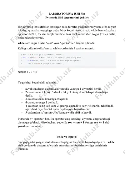 pythonda sikl operatorlari (while) — DOCX
