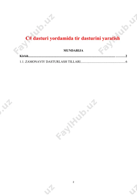 al, c, c++, delphi, c# va boshqa dasturlash tillaridir. paskal tili 1969-yil nikolas virt tomonidan yaratilgan bo’lib, keyinchalik 1990- yillarning oxirida ishlab chiqilib microsoft.net ning bir qismiga aylandi. al’fa versiya sifatida 2000-yildan boshlab ishlatila boshladi. с# bosh arxitektori butun dunyi dasturchilari ichida birinchilar qatorida turgan va butun dunyo tomonidan tan olingan anders hejlsberg bo’ldi. c# bevosita c, c++ va java bilan bog’liq bo’lgan dasturlash tilidir. chunki bu ushta til dasturlash olamida eng mashhur tillardir. bunda tashqari profisional dasturchilar c, c++ ni va juda ko’pchilik java tilida ish yurutadi. biz c# ning kelib chiqish genealogik daraxtini ko’rib chiqsak. c va c++ tillari c# ning asosini tashkil qilishini ko’rib turibmiz . lekin c# va java o’zaro o’zgacha ravishda bog’langan. ularni kelib chiqishi c va c++ bo’lsada o’zaro bir biridan farq qiladi. c# tili ham obe’ktga mo’ljalangan tillar sirasiga kiradi. net platformasining asosiy tamoyili quyidagich talaffuzlanadi: “ ixtiyoriy qismini ixtiyoriy joyidan o’zgartirishimiz mumkin”. …