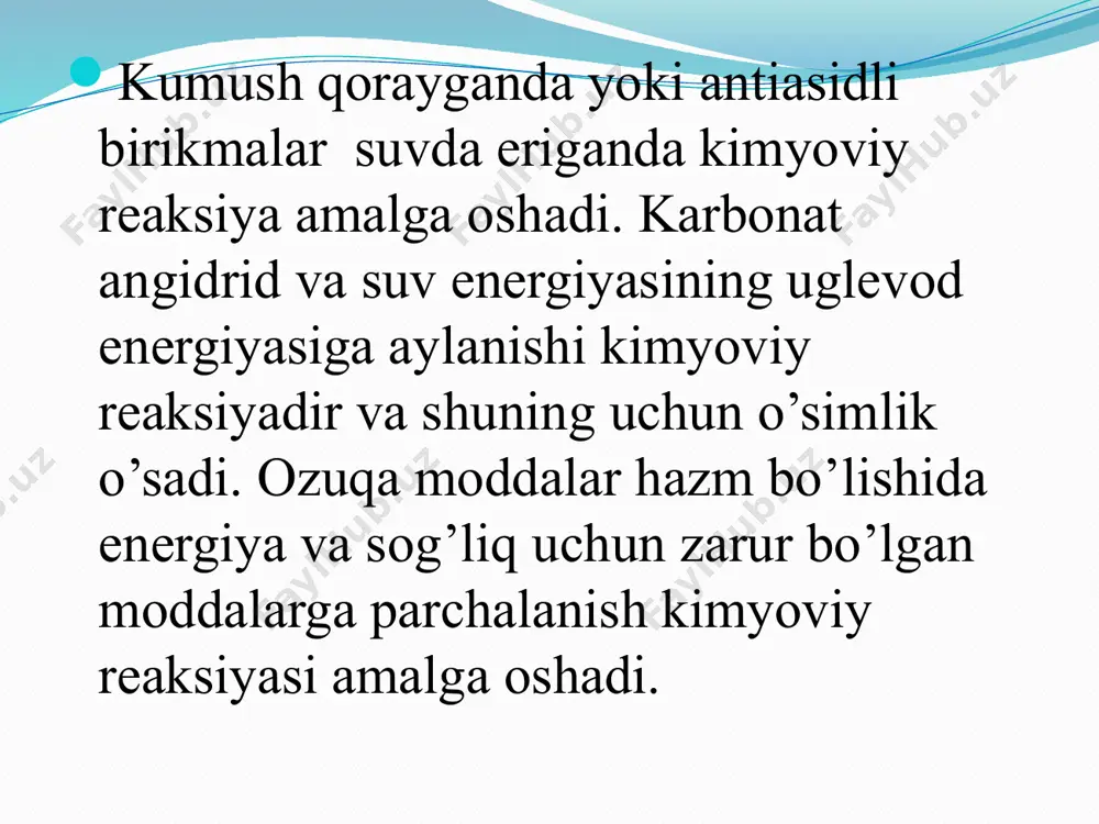 birikmalarni bir so’z bilan atash taklif qilindi. shuningdek, amiak – «ammin», suv – «akva», oltingugurt – «tio», он – «gidrokso», «-o – o–» esa «pirokso», xlor – «xloro», ftor – «ftoro», va hokazo so’zlar bilan ifodalanadigan bo’ldi. k [ptcl3 (c2o4)] – seyze tuzi [pt(nh3)5cl] cl3 - chugaev tuzi k3 [fe(cn)6] – qizil qon tuzi k4 [fe(cn)6] – sariq qon tuzi [pt(nh3)2no2cl] so4 – mononitromonoxlorodiaminplatina(iv)sulfat ionlarni nomlashda birinchi navbatda kation, undan keyin anion ataladi. masalan: [ag(nh3)2]br – diamin kumush (i) – bromid. k2[cucl3] – kaliy trixloromis (i). ligandlarni nomlashda avval anion, so’ngra neytral ionlar va undan keyin kation nomi aytiladi (ularning orasiga defis qo’yilmaydi). anionlarni atashda dastlab oddiy anion, undan keiyn ko’p atomli anion nomi aytiladi. ularning nomiga «at» qo’shimchasi qo’shiladi. masalan, k2[pt(no2)2cl2] – kaliy dixlorodinitroplatinat (ii). ligandlar sonini ifodalovchi qo’shimchalar. oddiy ligandlar sonini ifodalashda di - ,tri-, penta -, geksa – va hokazo qo’shimchalar ishlatiladi, masalan: ligandlarni nomlanishi.(ligand manfiy zaryadli …