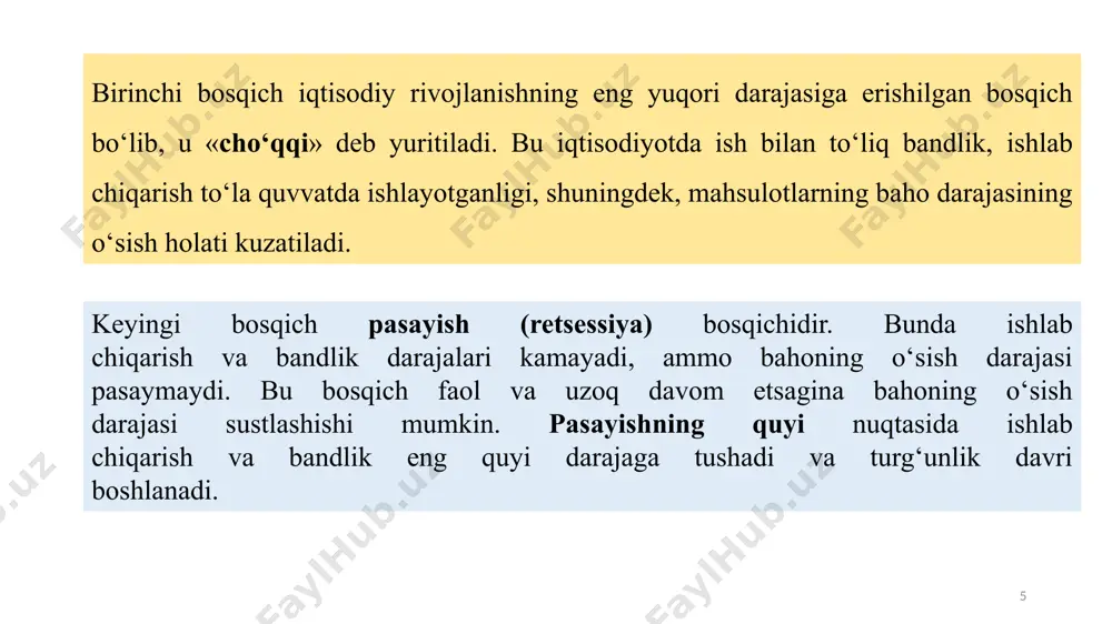 . ishsizlikning iqtisodiy oqibatlari. a.ouken qonuni. 22 barcha mavjud resurslardan to‘liq foydalanish yoki ishsizlikning tabiiy darajasi holatida iqtisodiyotda yaratilishi mumkin bo‘lgan mahsulot hajmini iqtisodiyotning ishlab chiqarish potensiali deb ataladi. mamlakatning ishlab chiqarish potensiali potensial yaim ko‘rsatkichi bilan o‘lchanadi. makroiqtisodiy beqarorlik tufayli, iqtisodiy pasayish davrida mamlakat o‘z iqtisodiy potensialini to‘liq ishga solmasdan, yaratilgan haqiqiy yaim hajmi () potensial yaim () hajmidan ortda qoladi. ya’ni yaimning uzilishi () ro‘y beradi. = 23 potensial yaim deganda mamlakatdagi ishlab chiqarish resurslaridan to‘liq foydalanilgan sharoitda mumkin bo‘lgan ishlab chiqarish hajmi tushuniladi. potensial yaim*ni hisoblashda mamlakatda ishsizlik mutlaqo yo‘q deb emas, balki mavjud, biroq u tabiiy darajada, deb hisoblanadi. ishsizlik darajasining oshishi natijasida iqtisodiyot potensial yaim hajmini ololmaydi. shu sababli mamlakat miqyosida ishsizlikni uning tabiiy darajasida saqlash va tartibga solish iqtisodiy jihatdan katta ahamiyatga ega. ishsizlikning haqiqiy darajasi uning tabiiy darajasidan qanchalik yuqori bo‘lsa, yaim uzilishi shuncha ko‘p bo‘ladi. shuning uchun ham potensial hajmdagi yaim* haqiqiy …