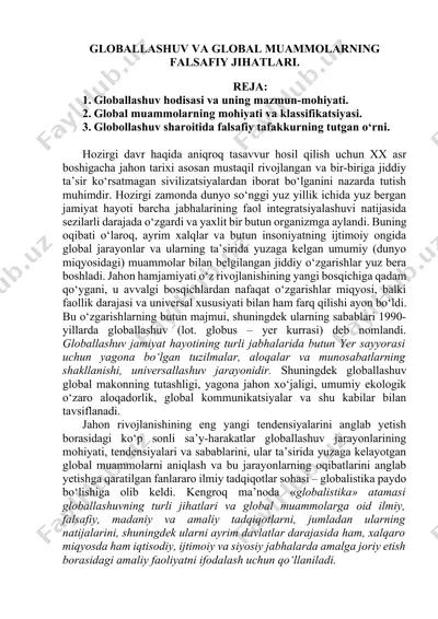 globallashuv va global muammolarning falsafiy jihatlari — DOCX