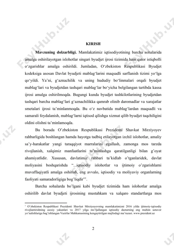 015 yil 21 iyunda yangi tahrirda o’zbekiston respublikasi adliya vazirligida 2786-son bilan ro’yxatga olingan “yuridik shaxslar tomonidan kassa operatsiyalarini yuritish qoidalari” amaliyotga joriy qilindi. hozirda byudjet tashkilotlarida ushbu qoidalar talablari asosida kassa ishlari tashkil qilinadi, kassa muomalalari ham ushbu qoidalar asosida hujjatlashtiriladi va hisobga olinadi. “tor ma’noda “g’azna” pul tushadigan va aniq maqsadlar uchun to’lov o’tkaziladigan, ya’ni mas’ul mansabdor shaxslar pulni saqlaydigan joy degan tushunchani anglatadi” . o’z navbatida bozor iqtisodiyotining eng muhim talabalaridan biri doimiy ravishda iqtisodiy islohotlarni amalga oshirish, xalqaro integratsiyalashuvni ta’minlash uchun iqtisodiy qonunchilik o’zgarib boradi. davlat byudjeti ijrosini amalga oshirish borasida dastlab “byudjet tizimi to’g’risida”gi qonun, “davlat byudjetining g’azna ijrosi to’g’risida”gi qonun qabul qiligan bo’lsa, ushbu qonunlar o`z kuchini yo`otgan ayni damda “byudjet kodeksi” ishlab chiqildi va 2013 yildan boshlab amaliyotga joriy qilindi. qolaversa iqtisodiyotimizda amalga oshirilayotgan izchil va samarali islohotlar natijasi sifatida yaqinda o’zbekiston respublikasi markaziy banki boshqaruvining qarori bilan “yuridik shaxslar tomonidan kassa operatsiyalarini …