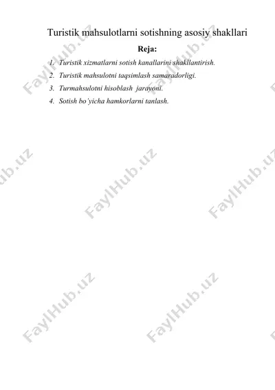 turistik mahsulotlarni sotishning asosiy shakllari — DOCX