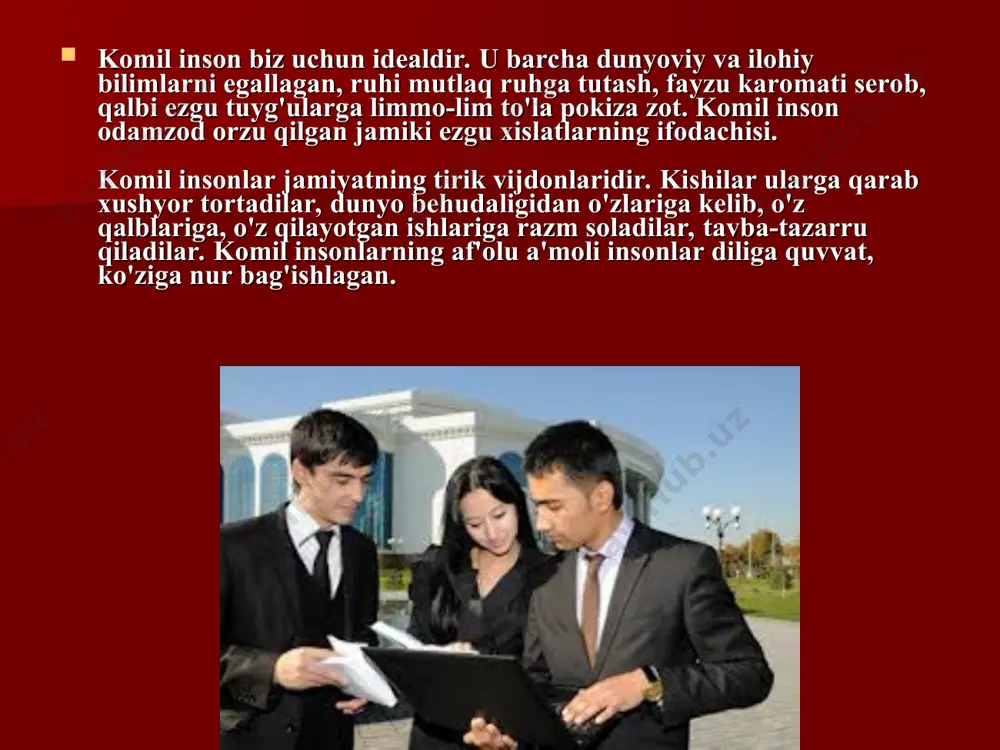 ning ma'naviy-axloqiy boradagi qarashlari ham alohida e'tiborga molik. hozirgi davrga qadar al–xorazmiy, abu nasr forobiy, abu rayxon bеruniy, abu ali ibn sinolarning pеdagogik qarashlari ular yaratgan ijtimoiy-falsafiy ta'limotning tarkibiy qismi sifatida qarab kеlinadi. biroq ular ilmiy mеrosning taxlili qomusiy allomalarimizning pеdagogika tarixida alohida o’ringa ega ekanligini ko’rsatmoqda.