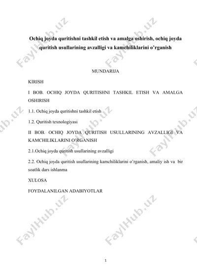 ochiq joyda quritishni tashkil etish va amalga oshirish — DOCX