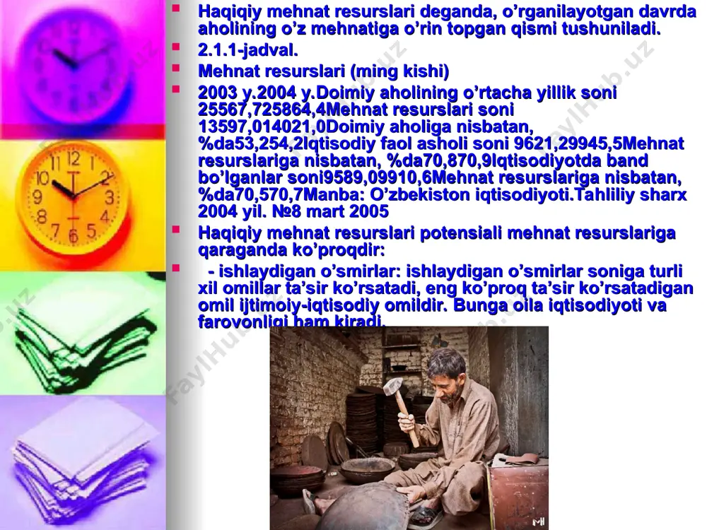 di. aholi va ish kuchi harakatining quyidagi migrasiyasi tasnifini ko’rib chiqamiz: makon belgisi bo’yicha. ichki migrasiya davlat miqyosida bir ma’muriy-hududiy birlikdan boshqasiga ko’chish, hududlararo, viloyatlararo, shahardan qishloqqa va qishloqdan shaharga va h.k. tashqi migrasiya davlat chegarasidan o’tish bilan bog’liq bo’lgan harakat. mazkur davlatda vaqtincha yoki doimiy istiqomat qilish uchun boshqa davlatdan ko’chib kelayotganlar - emigrantlar.boshqa davlatdan mazkur davlatga vaqtincha yoki doimiy istiqomat qilish uchun ko’chib kelayotganlar - immigrantlar. muddati bo’yicha: - doimiy; - vaqtincha; - mayatnik turlardagi migrasiya o’rganiladi. doimiy migrasiya belgilangan muddat oralig’ida mazkur davlatga doimiy istiqomat qilish uchun ko’chib kelganlar yoki undan ko’chib ketganlar soni bilan ta’riflanadi. doimiy istiqomat qilish joyini o’zgartirmasdan joriy ehtiyojlarini qondirish maqsadida mazkur davlatga kirib kelganlar soni-vaqtincha migrasiyani tashkil etadi. mavsumiy ish kuchi vaqtincha migrasiyadan alohida hisobga olinadi.bir haftadan kam bo’lgan muddatda ishdan doimiy istiqomat qiluvchi makonda va teskarisi - mayatnik migrasiya deyiladi. tashkil etilishi bo’yicha: -tashkil etilgan migrasiya; -tashkil etilmagan migrasiya; -qonuniy; -noqonuniy …