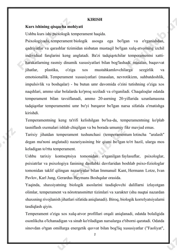 il kant, hermann lotze, ivan pavlov, karl jung, gerardus heymans boshqalar orasida. yaqinda, shaxsiyatning biologik asoslarini tasdiqlovchi dalillarni izlayotgan olimlar, temperament va nörotransmitter tizimlari va xarakter (shu nuqtai nazardan shaxsning rivojlanish jihatlari sifatida aniqlanadi). biroq, biologik korrelyatsiyalarni tasdiqlash qiyin. temperament o'ziga xos xulq-atvor profillari orqali aniqlanadi, odatda bolaligida osonlikcha o'lchanadigan va sinab ko'riladigan narsalarga e'tiborni qaratadi. odatda sinovdan o'tgan omillarga energetik quvvat bilan bog'liq xususiyatlar ("faoliyat", "chidamlilik", "ekstraversiya" deb nomlangan), hissiyot bilan bog'liq xususiyatlar (asabiylashish, tabassum qilish chastotasi kabi) va noma'lum hodisalarga yaqinlashish yoki ulardan qochish kiradi. odatda o'qituvchilar tavsiflari va olimlarning xulq-atvor kuzatuvlari o'rtasida temperamentni aniqlashda foydalaniladigan xususiyatlar o'rtasida past bog'liqlik mavjud. temperament biologik omillar bilan bog'liq deb taxmin qilinadi, ammo ular murakkab va xilma-xil ekanligi isbotlangan. tarixiy jihatdan, milodiy ikkinchi asrda shifokor galen ga asoslangan to'rtta temperamentni (melankolik, flegmatik, sanguine va xolerik) tavsifladi to'rt hazil yoki tana suyuqligi. ular "deb tanilgan to'rtta klassik temperament. yaqin tarixda, rudolf shtayner …