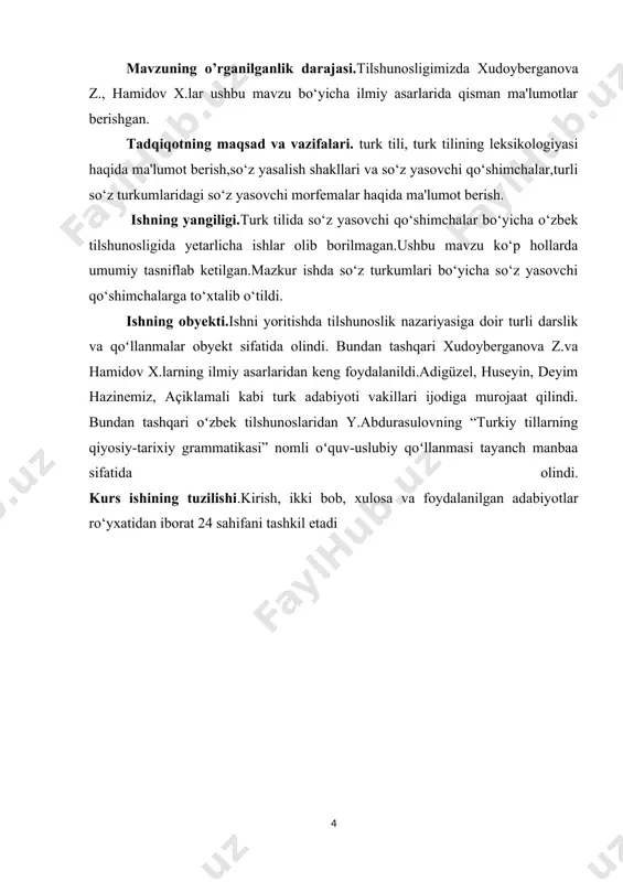 toni, 2015. -320] til leksikasi lug‘aviy ma’nolarning o‘zgarishi, so‘z yasalishi va yangi so‘zlar hosil qilinishi omillari hisobiga muntazam boyib boradi. biri boshqasi bilan o‘zaro munosabatda bo‘lgan bu omillar ayni o‘rinda til taraqqiyotini belgilashga xizmat qiladi. ularning o‘zaro munosabatdoshligi shundaki, tilda yangi paydo bo‘lgan so‘zlar so‘z o‘zalshtirish bilan bog‘liq bo‘lsa, so‘z o‘zlashtirish lug‘aviy birliklar ma’nosni farqlash (differesiatsiya qilish)da muhim rol o‘ynaydi. lug‘aviy birliklarning mazmuni paydo bo‘layotgan yangi so‘z (yoki tushuncha)ning ma’nosiga zid bo‘lmagan holatlarda ma’nolar o‘zgarishiga ehtiyoj (imkoniyat) vujudga keladi. so‘z yasalishi (kelime yapimi) hozirgi zamon turk tilida qo‘llanib kelinayotgan so'z va atamalar uch xil yo'l bilan yuzaga kelgan. bulardan birinchisi, faollashtirilgan neologizmlar sifatida zamonaviy turk tiliga kirgan arab, fors va boshqa tillardan o'zlashgan so'zlarning muqobillaridir. masalan: kuşku - şüphe (shubha, hadik), alan - saha (maydon) kabi. ikkinchisi, turk tilidagi dialektlardan tanlash yo'li bilan yuzaga kelgan: çeke (kichik omoch), divlek (pishmagan qovun), çömçe (yog'och qoshiq, cho'mich) va h. turk tilining dialektlar …