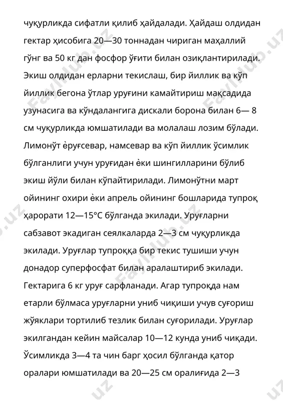 га қадар ѐғли мой бўлади. ер устки қисми таркибида 0,01—0,33% эфир мойи, с витамини, каротин, фенилкарбон кислоталар (кофе, хлороген, розмарин, ферул, протокатех ва бошқалар), тритерпенлар, флавоноидлар (лютеолин-7-гликозид ва бошқалар), 5—10% ошловчи ва бошқа моддалар, уруғида 20—27% ѐғ бор. лимонўтнинг эфир мойи гераниол, линалоол, нерол, фарнезол ва уларни сирка кислотаси билан бирикмаси, лимонен, пулегол, гераниал, нерал ва бошқа терпенлардан ташкил топган [4]. ўзму ботаника боғи шароитида лимонўтнинг баргининг таркибидаги сув миқдори ва ўзида сувни сақалаш хусусияти, ўсимлик хужайра ширасидаги осмотик босими ўрганилди. доривор лимонўт -melissa officinalis l. ўсимлиги таркибидаги сув миқдори қуйидагича ўзгариб турди май ойида 88 %июл ойида эса 87,68 % гача камайди. географик таркалиши ўрта осиё, қрим, кавказ, россиянинг европа қисмининг жанубида ва бошқа давлатларда дарахт сояларида, тоғли туманларда тошлар соясида ва бошқа соя ерларда ўсади. ўзбекистоннинг тошкент ва сурхондарё вилоятларида учрайди. етиштириш техналогияси ер юзида доривор ўсимликларнинг 10—12 минг тури бор. 1000 дан ортиқ ўсимлик турларининг кимѐвий, фармокологик …