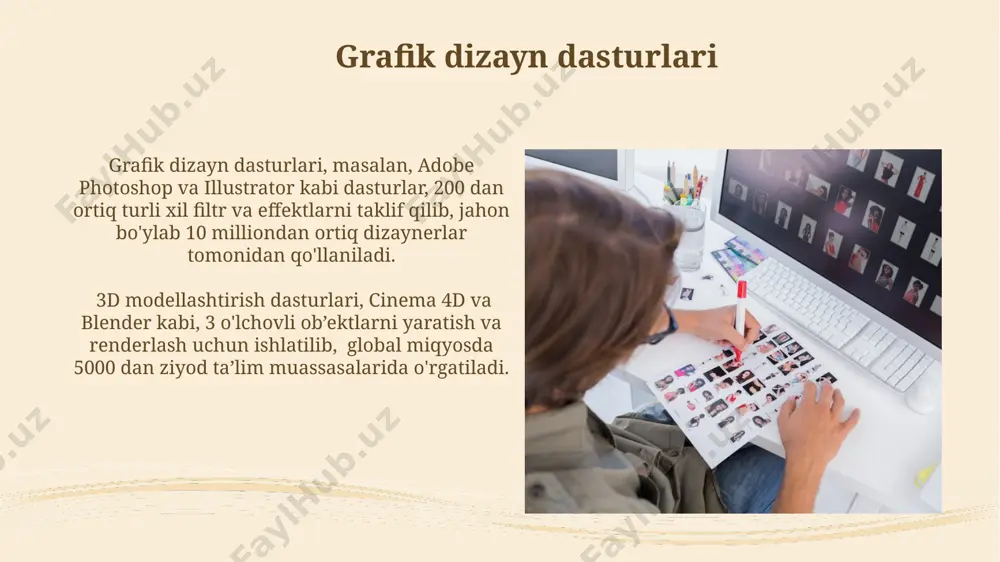 uqori sifatli va batafsil natijalarga erishishga yordam beradi. fotosuratlarni tahrirlashda adobe photoshop dasturi kabi professional dasturlar 30 dan ortiq turli filtr va effektlarni taklif etadi, bu esa suratlarga 1000 dan ortiq noyob ko'rinish berish imkonini beradi, masalan, ranglarni tuzatish yoki los-anjelesdagi fotosuratlarga "vintage" effekti qo'shish. ranglar nazariyasi va qo'llanilishi ranglar psixologiyasi inson xulq-atvoriga sezilarli ta'sir ko'rsatadi; masalan, qizil rang 70% hollarda energiya va hayajonni, ko'k esa tinchlik va xotirjamlikni aks ettiradi, bu esa dizayn va reklama sohalarida muhim rol o'ynaydi. ranglar nazariyasining 12 asosiy rang doirasi mavjud bo'lib, ularning har biri 360 graduslik rang spektrining bir qismini ifodalaydi va goethe'ning ranglar haqidagi asarlari bu nazariyaning shakllanishiga katta hissa qo'shgan. kompozitsiya va dizayn printsiplari ranglar g'ildiragi yordamida 2 dan ortiq ranglarni (masalan, issiq va sovuq tonlarni) uyg'unlashtirish, moskva kabi shaharlarning fotosuratlarida, vizual hikoyani boyitadi va hissiyotlarni ifoda etadi. dizaynning "uchlik qoidasi"ga (uchinchi qismga boʻlinish) amal qilish orqali, masalan, gollandiyaning delft shahridagi …