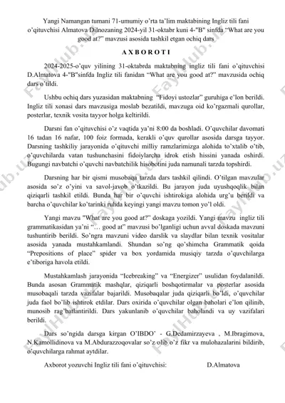 ochiq dars tashkiliy jarayoni — DOCX