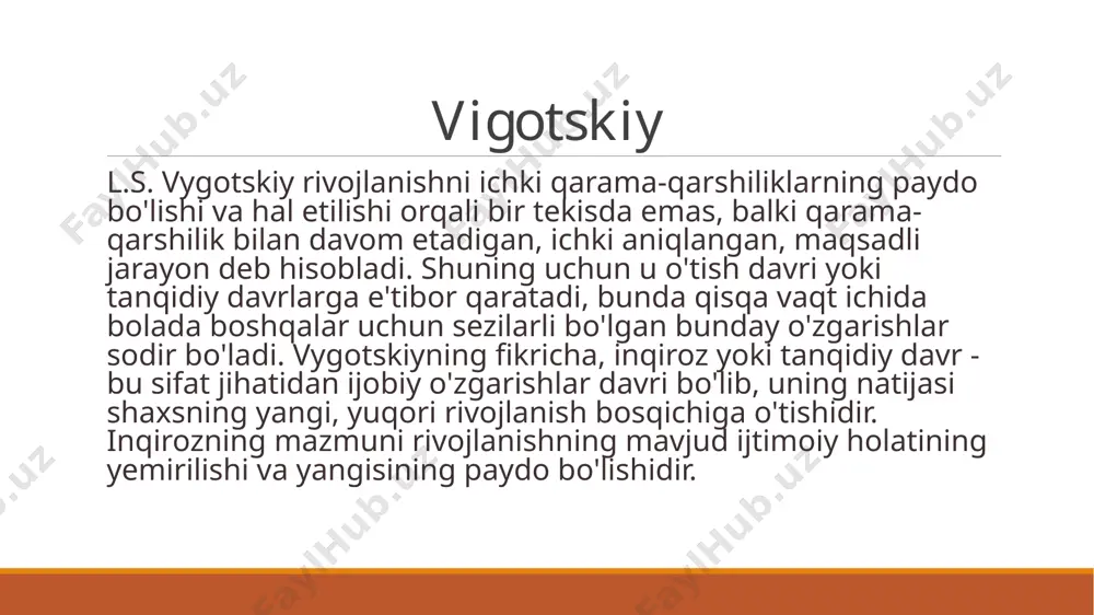 ba’zi hollarda o‘ta salbiy holatlarni keltirib chiqarishi mumkin. 11 7 yosh inqirozi bu yoshga kelib ijtimoiy munosabatlardagi o‘z o‘rnini topishga harakat qila boshlaydi. o‘z harakatlariga nisbatan ongli yondashib, eski qiziqishlar o‘rniga yangilari bilan shug‘ullana boshlaydi. biroq bolada hali hissiyotlarini boshqarish qobiliyati shakllanmagan bo‘ladi. omadsizliklar zanjiri (o‘qish yoki kattalar bilan bo‘lgan munosabatlarda) norasolik, kamsitilish, o‘ziga ishonchning susayishi, kompetentlik, o‘ziga xosliklarning yo‘qolishiga olib kelishi mumkin. bola ongli ravishda qandaydir rolni bajarish, avvaldan tayyorlangan, biroq unchalik haqiqatga mos bo‘lmagan qiyofalarga kirishga harakat qila boshlaydi. bu paytda bola tarbiyasida og‘irlashib, uni boshqarish birmuncha qiyinlashadi. mazkur davrda bola uchun eng zarur bo‘lgan narsa — hurmat. agarda mazkur ehtiyoj qondirilmasa, u bilan o‘zaro tushunishga asoslangan munosabatlarni o‘rnatish qiyinlashadi.shu bilan birga, ota-onasining odatiy buyruq va talablari bilan hisoblashib, muhokama qila boshlaydi, ayyorlik, o‘jarlikka moyil bo‘ladi. mazkur yosh samimiylikning yo‘qolishi bilan ham xarakterli bo‘lib, bu bolaning har bir xatti-harakatiga ehtiyotkorlik va bosiqlik, sabr-toqat bilan javob berish lozimligini anglatadi. …