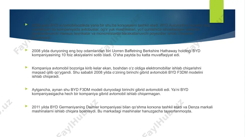 paniya o‘zbekistonga 10 minginchi avtomobilini yetkazib berganining ramzi sifatida shavkat mirziyoyevga yangwang u8 avtomobili hadya qilindi. image1.jpeg image2.jpg image3.jpg image4.jpg image5.jpg image6.jpg image7.jpg image8.jpg /docprops/thumbnail.jpeg