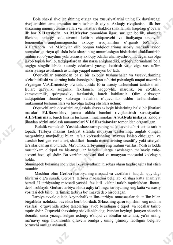 iyotining zamonaviy rivojlanish bosqichlariga javob bera oladigan maxsus maqsad va vazifalari tashabbuskor o‘quvchilarni etishtirish, shaxsni o‘z-o‘zini hurmat qiladigan va intiluvchan qilib tarbiyalashdan iboratdir. yuksak tafakkur namoyondalarining, xususan faylasuflarning risolalarida hamda badiiy adabiyotning yirik vakillari asarlarida ijtimoiy-siyosiy va axloqiy ta’limotlarga, ayniqsa, keng o‘rin berilgan. shuni alohida ta’kidlash lozimki, o‘tmishda axloqshunoslik sohasida ijod qilib, shu fan taraqqiyotiga salmoqli hissa qo‘shgan mutafakkirlarimiz talaygina. abu nasr farobiy bolalarni axloqli, nazokatli qilib tarbiyalashda musiqa bilimining ahamiyati haqida bunday deydi: bu fan shu ma’noda foydaliki, kimning fe’l-atvori muvozanatni yo‘qotgan bo‘lsa, u tartibga keltiradi, kamol topmaganlarni kamolga etkazadi va muvozanatli bo‘lganlarni muvozanatini uzoq muddatga saqlaydi. musiqa ruhni davolaydi, uning sozlarining ta’siri bilan ruhiy quvvatlar o‘z substansiyasiga uyg‘unlashadi va tartibga, muvozanatga keladi”. farobiy o‘zining “iso-al-ulum” kitobining oxirgi bo‘limida: “inson aqli faqat bilim bilan cheklanmaydi, balki odat va qarashlarni o‘zining maqsadlariga bo‘ysundira olishi va yo‘naltirishi, o‘zgartirishi ham mumkin,” -deb yozadi. uning fikricha, har bir kishi bilimlarni yaxshi egallamog‘i, yaxshi …