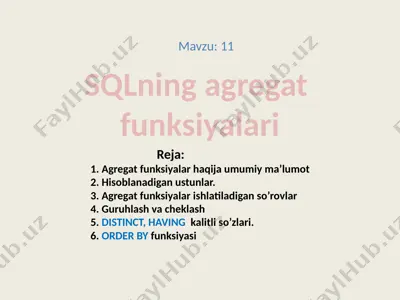 sqlning agregat funksiyalari — PPTX