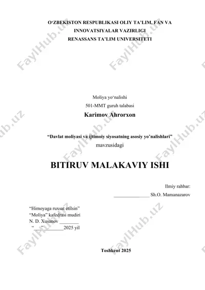 davlat moliyasi va ijtimoiy siyosatning asosiy yo’nalishlari — DOCX