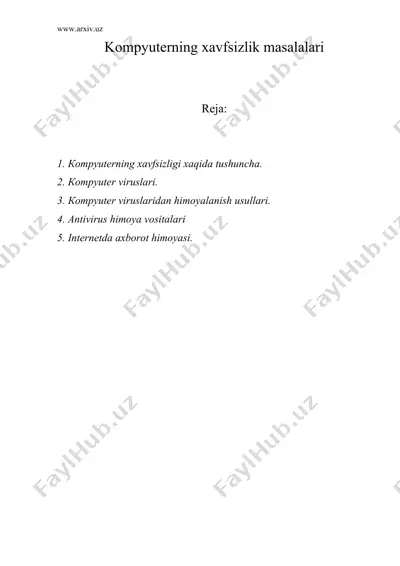 kompyuterning xavfsizlik masalalari — DOC