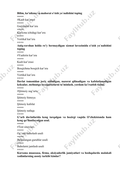 inson resurslarini boshqarish test savollari — DOCX