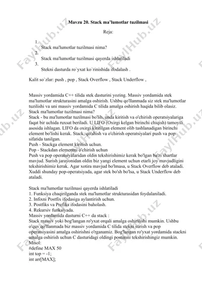 stack ma'lumotlar tuzilmasi — DOCX