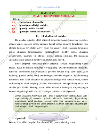 amaliy ekonometrik modellar — DOC