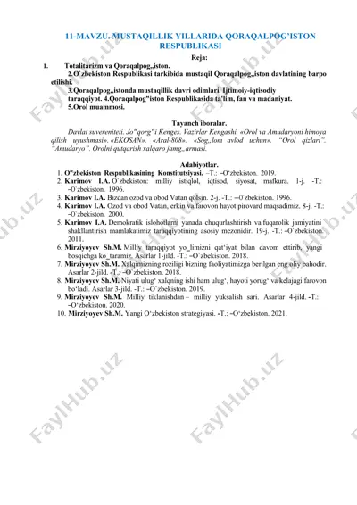 11-mavzu. mustaqillik yillarida qoraqalpog’iston respublikasi — DOC