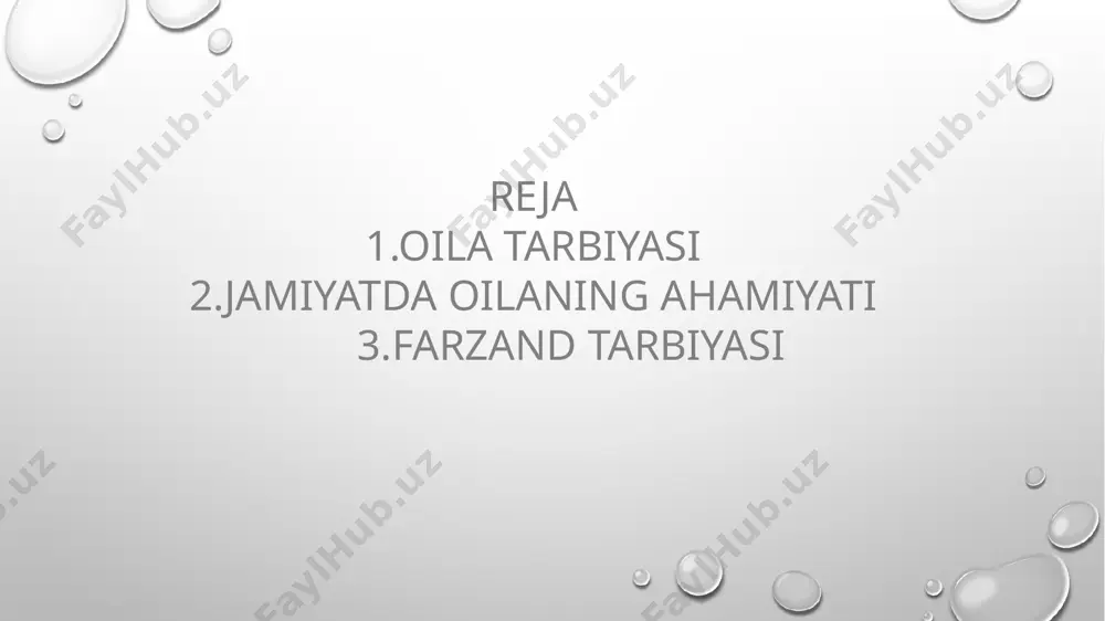 ʻqligi yoki ulardan birining ketib qolishi oila tarbiyasiga katta zarar yetkazadi. ularning bolaga beradigan tarbiyaviy taʼsir kuchi yoʻqoladi, oila tarbiyasidagi muvozanat buziladi. bunday sharoitda bola qalbi qat-tiq jarohatlanadi, u tajang, serjaxl, qoʻpol, dagʻal boʻlib qoladi, kattalarga ishonmay qoʻyadi, oʻqishi pasayib ketadi. oila tarbiyasida otaning obroʻsi katta ahamiyatga ega. bolalarni barkamol inson qilib yetishtirishda maktabni oila bilan bogʻlamasdan muvaffaqiyatga erishib boʻlmaydi. shuning uchun oila tarbiyasida maktab va ota-onalar oʻrtasidagi taʼlimtarbiyaga oid birgalikdagi ishlari katta ahamiyatga ega. otaonalarning oʻqituvchilar bilan boʻlgan uchrashuvlarida aytilgan fikrlar, ayniqsa qimmatlidir. chunki ular oʻz farzandlari toʻgʻrisida koʻproq narsalarni bilib oladilar. shuning uchun bola tarbiyasining tub mohiyatini tushungan har bir ota-ona oila bilan maktab oʻrtasidagi hamkorlikni mustahkamlashga intiladi. bola maktabni tamomlagunga qadar otaona maktab bilan yaqin aloqa oʻrnatishi, farzandining darslarini oʻzlashtirishi, xulq-atvoridan xa-bardor boʻlib turishi, tarbiya masalalarida oʻqituvchi, sinf rahbari bilan maslahatlashib turishi, bolaning darsdan soʻng nima bilan mashgʻulligi haqida oʻqituvchi va sinf rahbarini xabardor qilib turishi lozim. …