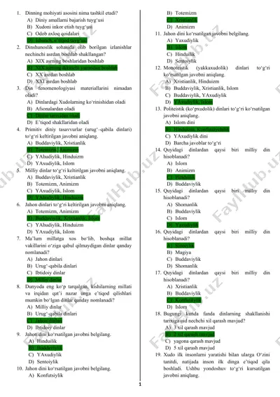 dinshunoslik sohasi — DOCX