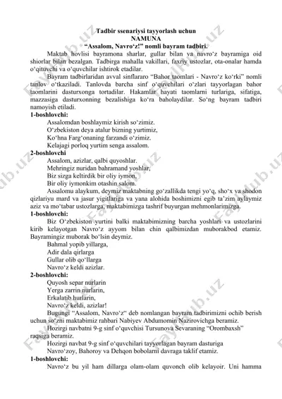assalom, navro‘z! bayram tadbiri ssenariysi — DOCX