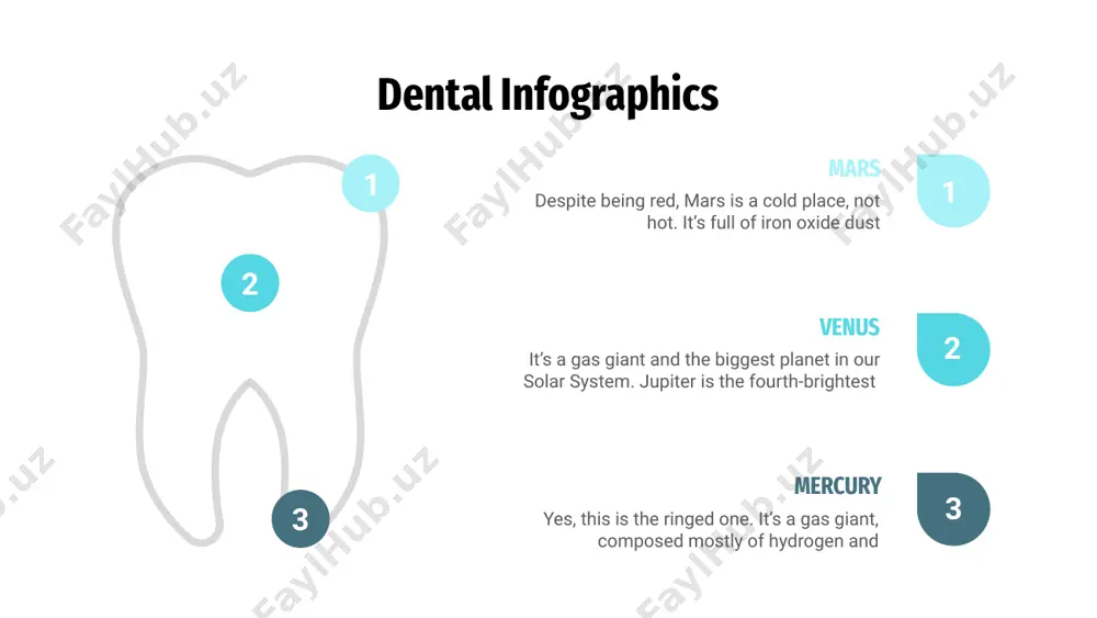 is actually cold venus has a beautiful name and is the 6 4 2 5 3 1 dental infographics 45% despite being red, mars is actually a cold place saturn is the ringed one and a gas giant jupiter is a gas giant and the biggest planet 100% 75% 60% mercury is the closest planet to the sun cavities tooth loss gingivitis halitosis dental infographics mars despite being red, mars is actually a cold place saturn jupiter is a gas giant and the biggest planet mercury mercury is the closest planet to the sun venus venus has a beautiful name and is the second dental infographics mercury is the closest planet to the sun it has a beautiful name but is hot age: 20 - 65 age: 6 - 20 20% 45% 35% 15% mercury venus dental infographics despite being red, mars is a cold place, it’s full of iron …