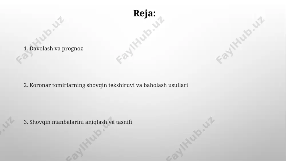 koronar shovqini tahlilida o'rtacha shovqin darajasi 30-45 db oralig'ida aniqlangan bo'lib, bu normal chegaralardan yuqori. davolash va prognoz товуш инспекциясида аниқланган 20-30 гц частота диапазонидаги патологик шовқинлар, 50% ҳолатларда, тошкент кардиология маркази маълумотларига кўра, коронар артерия касалликларининг эрта босқичларини кўрсатади. қорақалпоғистон республикасидаги шифохоналарда ўтказилган 250 та коронарография натижалари таҳлили шуни кўрсатдики, прогрессия стадиясидаги коронар касаллиги бўлган беморларнинг 85%ида 40-50 дб даражасидаги аномал товушлар аниқланган. e'tiboringiz uchun rahmat @taqdimot_robot image3.png image4.jpg image5.jpg image6.jpg image7.jpg image8.jpg image1.png
