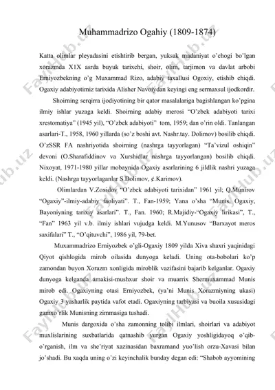muhammadrizo ogahiy (1809-1874) — DOC