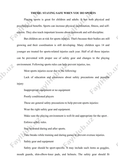 safety precautions for sports injuries — DOCX