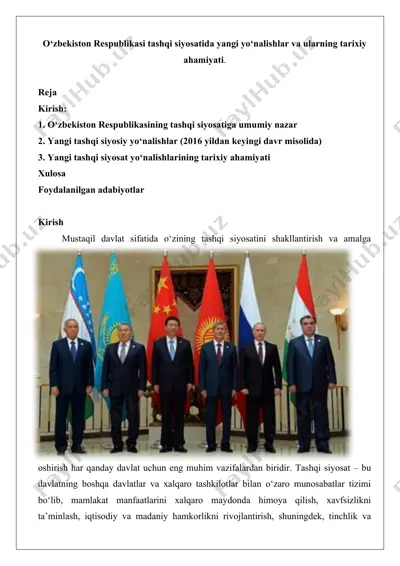 o‘zbekiston respublikasi tashqi siyosatida yangi yo‘nalishlar va ularning tarixiy ahamiyati — DOCX