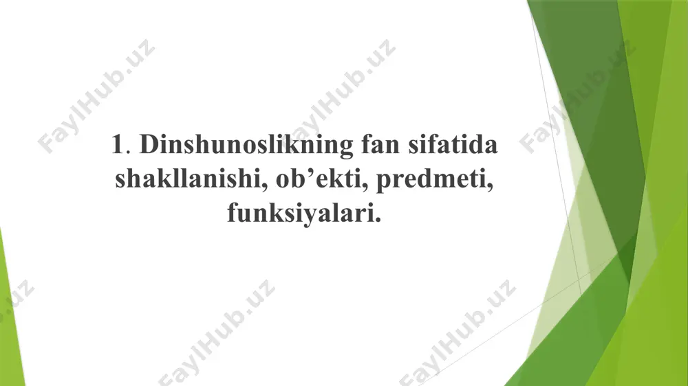 o‘quv dasturlari va darsliklarni yaratishga hamda yoshlarning mafkuraviy immunitetini mustahkamlash ishlariga muhim e’tibor qaratildi. dinshunoslik fanini o’qitishning asosiy maqsad dinshunoslik fanini o‘qitishdan maqsad – kishilarda dinning kelib chiqishi, evolyutsiyasi, hozirgi davrdagi holati, insoniyat hayotida tutgan o‘rni haqida umumiy ilmiy tushunchalar berishdan iborat dinshunoslik fanining mazmuni yoshlarda din, uning turli shakllari, ta'limotlari, yo‘nalishlari, mazhablari haqida to‘g‘ri ilmiy xulosalar chiqara oladigan, diniylik va dunyoviylik munosabatlarini asosli tahlil qila oladigan ilmiy dunyoqarashni shakllantirishdan iborat. bunga erishishda o‘zbekiston respublikasi konstitutsiyasi, «vijdon erkinligi va diniy tashkilotlar to‘g‘risida»gi qonun, jinoyat, fuqarolik, oila kodekslaridagi din va vijdon erkinligi haqidagi ko‘rsatmalar, qoidalar dasturulamal bo‘lib xizmat qiladi. din va qonun o‘zaro munosabatlarini yaxshi bilish demokratik jamiyat poydevorini mustahkamlaydi. xalqaro terrorizm va ekstremizmning ildizini boshqa omillar bilan birga jaholat va murosasizlik tashkil etadi”, – deb ta’kidladi o‘zbekiston respublikasi prezidenti bmtning 72-sessiyasidagi nutqida va yoshlar huquqlari to‘g‘risidagi xalqaro konvensiyani ishlab chiqish hamda maxsus rezolyutsiyani qabul qilish tashabbusi bilan chiqdi. 2018-yil 12- …