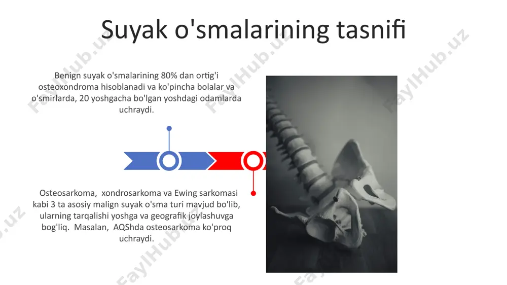yordam beradi, bu esa jarrohlik operatsiyasi oldidan bemorning holatini yaxshilashga imkon beradi, masalan, aqshdagi md anderson saraton markazida qo'llaniladi. radiatsion terapiyaning samaradorligi turli xil omillarga, shu jumladan o'smaning turi, hajmi va joylashuviga bog'liq bo'lib, masalan, 5 gy dozasi bilan 20 ta seans davomida o'tkazilishi mumkin. radiatsion terapiya suyak o'smalarini tekshirish usullari suyak o'smalarini aniqlashda rentgenografiya, taxminan 85% hollarda dastlabki tashxis qo'yishga imkon beradi, lekin ko'pincha qo'shimcha tekshiruvlar, masalan, kompyuter tomografiyasi (kt) yordamida aniqlashtirish talab etiladi, ayniqsa, tos suyagi mintaqasida joylashgan o'smalarni tekshirishda. magnit-rezonans tomografiya (mrt) yumshoq to'qimalarni batafsil tasvirlash imkoniyatini beradi va o'smaning suyak va atrofdagi to'qimalarga tarqalish darajasini aniqlashda, masalan, toshkentdagi yirik klinikalarda qo'llaniladi. bu usul 1,5-3 tesla quvvatli magnitlar yordamida amalga oshiriladi. yaxshi xulqli suyak o'smalari yaxshi xulqli suyak o'smalari, masalan, fibroz displaziyasi, suyakning normal tuzilishiga ta'sir qiladi va ba'zi hollarda, ayniqsa, kattalar orasida, amerika qo'shma shtatlaridagi kabi rivojlangan mamlakatlarda 20 yoshdan keyin aniqlanadi. o'smalarning 10% dan kamrog'i …
