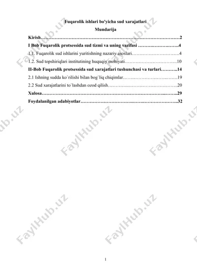 fuqarolik ishlari bo'yicha sud xarajatlari — DOCX