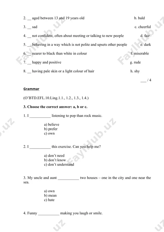 sive lexical and grammatical structure is used within the task. efficient organization of ideas through various connecting elements. the content and form correspond to the expected results. 7-8 the topic is covered appropriately with the exception of one or two minor omissions. when performing the task, a good lexical and grammatical structure is used within the task. clear organization of ideas through various connecting elements. in general, the content and form correspond to the expected results. 5-6 the topic is not disclosed enough; and/or material mismatch. when performing the task, the appropriate structure and vocabulary are used. inadequate organization of ideas through simple connecting elements. the content and form do not meet the expected results. 3-4 the topic is not disclosed or does not correspond to the material. when performing the task, a narrow lexical and grammatical structure is used within the task. unsuccessful or inconsistent attempts to meet the …