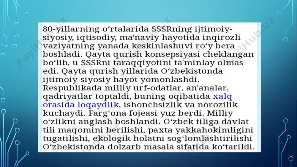 òzbekistonning eng yangi tarixi fanidan tayyorlagan taqdimot - Page 5