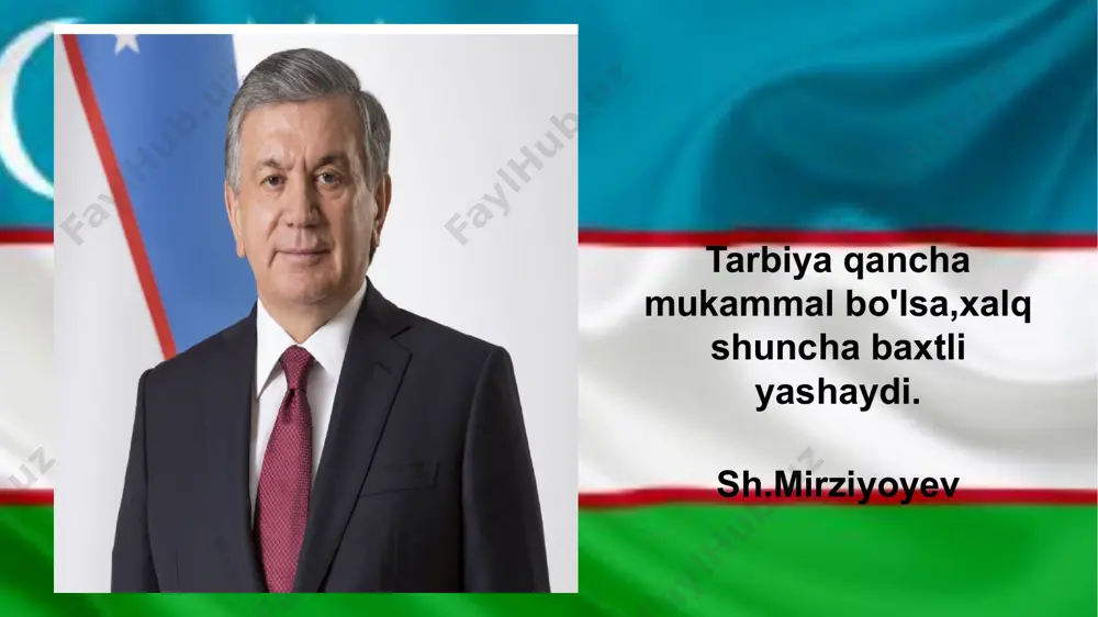 izni kuchlantirmoq, zehnimizni rivojlantirmoq lozim". abdulla avloniy enter title 11 minbarning poyida tursa ham eshshak, tarbiya yuqmaydi, bo'lmaydi odam. tarbiya ko'rmayin ulg'aysa kishi, eshshak bo'lib qolur yuzga kirsa ham. sa'diy sheroziy ,,qobiliyatli odamni tarbiya qilmaslik zulmkorlik va noqobil odamga tarbiya hayfdir. tarbiyaning ayab unisini nobud qilma, tarbiyangni bunisiga zoye ketkazma". alisher.navoiy enter title 12 "chaqaloqlar bir xil yig'laydi. katta bo'lganlarida esa turli qiliqlar qilishadi. bu- tarbiyaning oqibati" "inson faqat tarbiya orqali inson bo'ladi, uning qandayligi tarbiyaning natijasidir" ,,ta'lim faqat so'z va o'rgatish bilan bo'ladi. tarbiya esa amaliy ish va tashriba bilan bo'ladi". xitoy donishmandi syun-szi. umar.xayyom immanuel kant 13 e'tiboringiz uchun rahmat! 14 media1.mp3 image4.png image5.png image6.png image7.png image8.jpeg image9.png image10.png image11.jpeg image3.png image12.png image13.png image14.jpeg image15.jpeg image16.jpeg image17.jpeg image18.jpeg image19.jpeg image2.jpeg image20.png 开学第一课 开学第一课 tfboys 开学第一课, track 1, disc 1 197.78455 xxx - 163 key(don't modify):l64fu3w4yxx3zftmbz+8/xbraiercymzkf9bgtey7ripb+sijwvee7kfuekbizyt9ysfg8w36k5nacuwreeoavzgo2omvndkqenwrs4ofdgdnbyxdphh4dnkyt5jkkacxvnerp/7yf/4utzqmmzjdcdrfazufe6ugd51+hyrdpsxicjcf4fv9pnz6hnji4cwtjzpyybvi8ivtzc+kaw18/vdpv1licdzzash0tizetlhybo6heu4qdonqcvdig7uopqbs5lrvoqlhbqf1n+svwgzxiyjgqa2sl1apsfdjkgm7fethpp0ngpm9tdisy1ectal1ngcxx9zdwyaignoivhky5opc75mwa5zo0r0k8zwhvlza2tti5cxg+klvfrv9xfb4ux0zntpxuc8rd9n57uyjx4pyxbz8voama/gngglnee1ecaaard6jd4wneun/7qgh/cjjal34h7vbxiub4sogcp+qbdh35y1tyo1fclayvogotrhplokybcjld0q