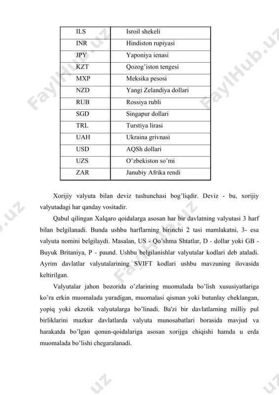 adi. xalqaro valyuta munosabatlari moddiy ishlab chiqarish jarayoniga, ya'ni birlamchi ishlab chiqarish munosabatlariga hamda taqsimot, almashuv va iste'mol jarayonlariga aloqador bo’lgan xalqaro iqtisodiy munosabatlarni o’z ichiga oladi. valyuta munosabatlari va takror ishlab chiqarish o’rtasida bevosita (to’g’ridan-to’g’ri) hamda oqibat xarakteridagi (qaytma) aloqalar mavjud. ularning ob’yektiv asosi bo’lib tovarlar, kapitallar, xizmatlar bilan xalqaro almashuvni vujudga keltiruvchi ijtimoiy ishlab chiqarish jarayoni hisoblanadi. valyuta munosabatlari - bu, valyutani jahon xo’jaligi muomalasida amal qilish jarayonida va xalqaro aloqalar sohasiga xizmat ko’rsatishda o’ziga hos pul munosabatlarining yig’indisidir, yoki davlatlar, jahon valyuta bozorining sub’ektlari, muayyan davlatning rezident yoki norezident shaxslari o’rtasida valyutalarni sotish, sotib olish, majburiyatlarni bajarish hamda boshqa shu kabi jarayonlarda vujudga keladigan munosabatlardir. valyuta munosabatlari - bu xalqaro aloqalarga xizmat ko’rsatuvchi va jahon xo’jaligida valyuta muomalasi jarayonida vujudga keladigan o’ziga hos pul munosabatlarining majmuidir. valyuta munosabatlari jahon valyuta tizimining asosi bo’lib xizmat qiladi. ularning shakllanish jarayonlarini o’rganish o’zbekiston uchun nafaqat nazariy, balki amaliy ahamiyatga ham …