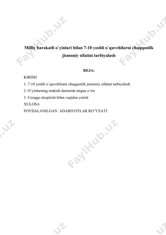 mizga, mentalitetimizga zid bo’lgan aqidalarga qarshi kurashmog’imiz, yoshlarni oila qurishga tayyorlashda xalqimizning ming yillar davomida sayqal topgan an’ana va qadriyatlari ruhida tarbiyalash muhim ahamiyat kasb etadi. oilaning paydevori mustaxkam bo’lsa, ko’ngil hotirjam bo’ladi. bunda avvalo, ota-onaning o’rni katta. oilam mustaxkam bo’lsin, desak, farzandlarimizni barkamol inson qilib tarbiyalashimiz kerak. o’zimiz yaxshi tarbiya bear olmasak, uni o’g’il- qizimizdan talab qilishga xaqqimiz yo’q, albatta. o’zbek xalqining ko’p yillar davomida shakllangan, avlodlariga meros bo’lib holgan milliy o’yinlaridan foydalanish mustaqillikka erishgan bugungi kunlarimizda juda ham zarur. buning ustiga o’zbekiston respublikasi prezidenti i.a.karimovning «sog’lom avlod uchun» (1993) farmoni ushbu xayrli ishlarni amalga oshirishiga, o’quvchilarning dunyoqarishi jismoniy va ma’naviy qadriyatlar bilan uzviy bog’liqligini ta’minlashga qaratilganini ta’kidlab o’tish kerak. bu esa o’zbek xalq milliy o’yinlarini ilmiy jihatdan tadqiq etish, ularni maktab, bog’cha o’quv dasturlariga kiritish, ijtimoiy-tarbiyaviy ahamiyatga ega bo’lgan turlarini sport darajasiga ko’tarish jismoniy madaniyat fani oldidagi eng dolzarb muammolardan biriga aylanganligini kirsatadi. shu nuqtai nazardan qaraganda biz …