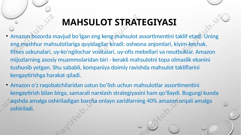 6 mlrd 26.03% aws (eng tez o‘sayotgan segment) $45.37 mlrd $62.2 mlrd 37.10% reklama $21.45 mlrd $31.16 mlrd 45.25% amazon daromadlari taqsimoti keyingi 5 yil uchun balans hisobotining prognozi image2.png image3.png image4.jpeg image5.png image6.jpg image7.jpg image1.png /docprops/thumbnail.jpeg
