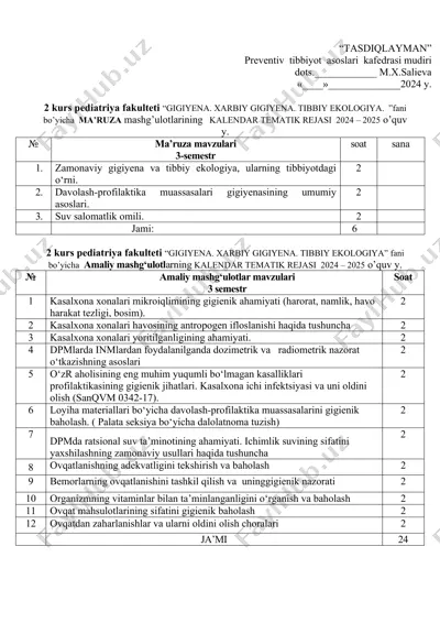 kalendar tematik rejasi — DOCX
