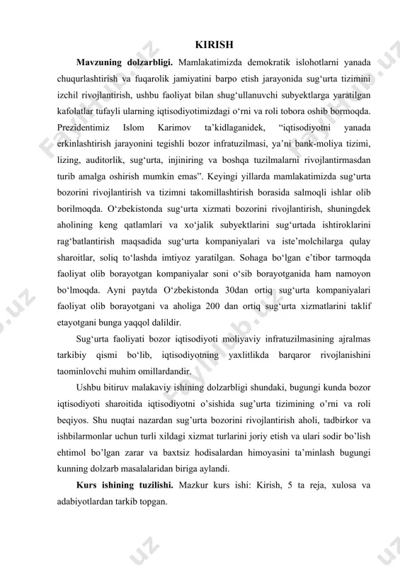 n bog‘liq tavakkalchilik turlarining mohiyati va kelib chiqish xususiyatlariga ko‘ra quyidagicha turkumlash mumkin · tabiiy jarayonlar bilan bog‘liq tavakkalchilik; · ishlab chiqarish faoliyatiga oid tavakkalchilik; · mahsulotlarni tashish va asrash jarayoni bilan bog‘liq tavakkalchilik; · tijorat faoliyatiga oid tavakkalchilik; · moliyaviy faoliyatga oid tavakkalchilik; · siyosiy, iqtisodiy va ijtimoiy hususiyatdagi tavakkalchilik. tavakkalchilikni tug‘diradigan xavflarning turlari xilma-xil bo‘lib, ularning ba’zi birlari subyektning o‘z faoliyatini natijasida yuzaga kelsa, ikkinchi turlari unga bog‘liq bo‘lmagan tashqi omillarning ta’sirida yuzaga keladi. tadbirkorlik faoliyati bilan bog‘liq tavakkal-chiliklarning turlari 1-jadval. tavakkalchilikning turlari tarkibi tabiiy jarayonlar bilan bog‘liq tavakkalchilik · favqulodda yuz beradigan tabiiy ofatlarning (yer qimirlashi, yong‘in, suv toshqini, jala, do‘l, dovul, qurg‘oqchilik va boshqa) xavfi; · tabiiy-iqlimiy sharoitlar, ob-havoning keskin o‘zgarishi bilan bog‘liq xavf-xatarlar va boshqalar. ishlab chiqarishga oid tavakkalchilik · ishlab chiqarish jarayonining izdan chiqishi yoki to‘xtab qolishi xavfi; · moddiy resurslar bo‘yicha ta’minotdagi uzilishlarning xavfi; · texnologik asbob-uskunalarning jismoniy va ma’naviy eskirishi, ishdan chiqishi …