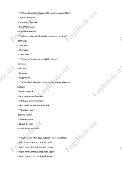 tarjimashunoslik faniga oid test savollari to‘plami — DOCX