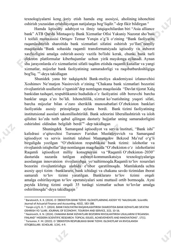 . jumladan, “2025 yilga qadar banklar ustav kapitalining eng kam miqdorini 500 mlrd so‘mgacha yetkazish masalasi” va “bank tizimini isloh qilishni chuqurlashtirish, depozit bazasini oshirish, ularning moliyaviy barqarorligi va ishonchliligini mustahkamlash vazifalari” belgilab berilgan. mamlakatimizda “2020–2025 yillarga mo‘ljallangan respublikaning bank tizimini isloh qilish strategiyasida 6 ta bankdagi davlat ulushlarini bosqichma-bosqich xususiylashtirish” nazarda tutilgan. mazkur vazifalar “2022-2026 yillarga mo‘ljallanganyangi o‘zbekistonning taraqqiyot strategiyasi” da ham yanada qat’iy va keng qamrovli tarzdaqo‘yildi: «... bu islohotlar provardida xususiy banklarning ulushini yanada oshirish hamda ularning resurs bazasini mustahkamlashni talab etmoqda» ayni paytda o‘zbekistondagi deyarli har bir yirik bank o‘z mijozlarining kundalik muammolarini hal qilishga yordam beradigan o‘z mobil ilovasiga ega. barcha mobil banklar asosiy to‘lovlar va pul o‘tkazmalarini amalga oshirish uchun asosiy funksiyalari mavjud. raqamli bankning rivojlanish darajasi yildan-yilga oshib, bank taklif etayotgan xizmatlar ko‘lami ortib bormoqda. endi mobil ilovalar bozorida muayyan muammolarni hal qilish emas, balki foydalanuvchilar oladigan ma’lumotlar, ulardan qanday foydalanishlari hamda nazorat …