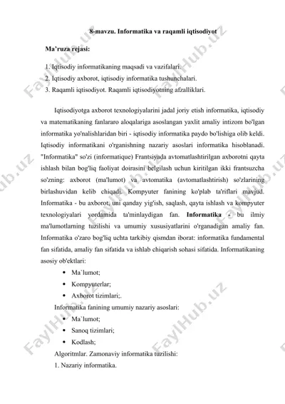 iqtisodiy informatika va raqamli iqtisodiyot — DOCX